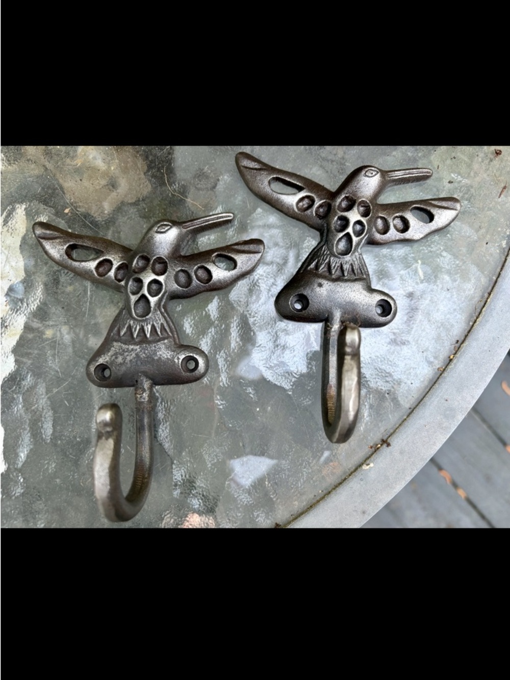 Cast Iron Hummingbird Wall Hooks - Set of 2 New